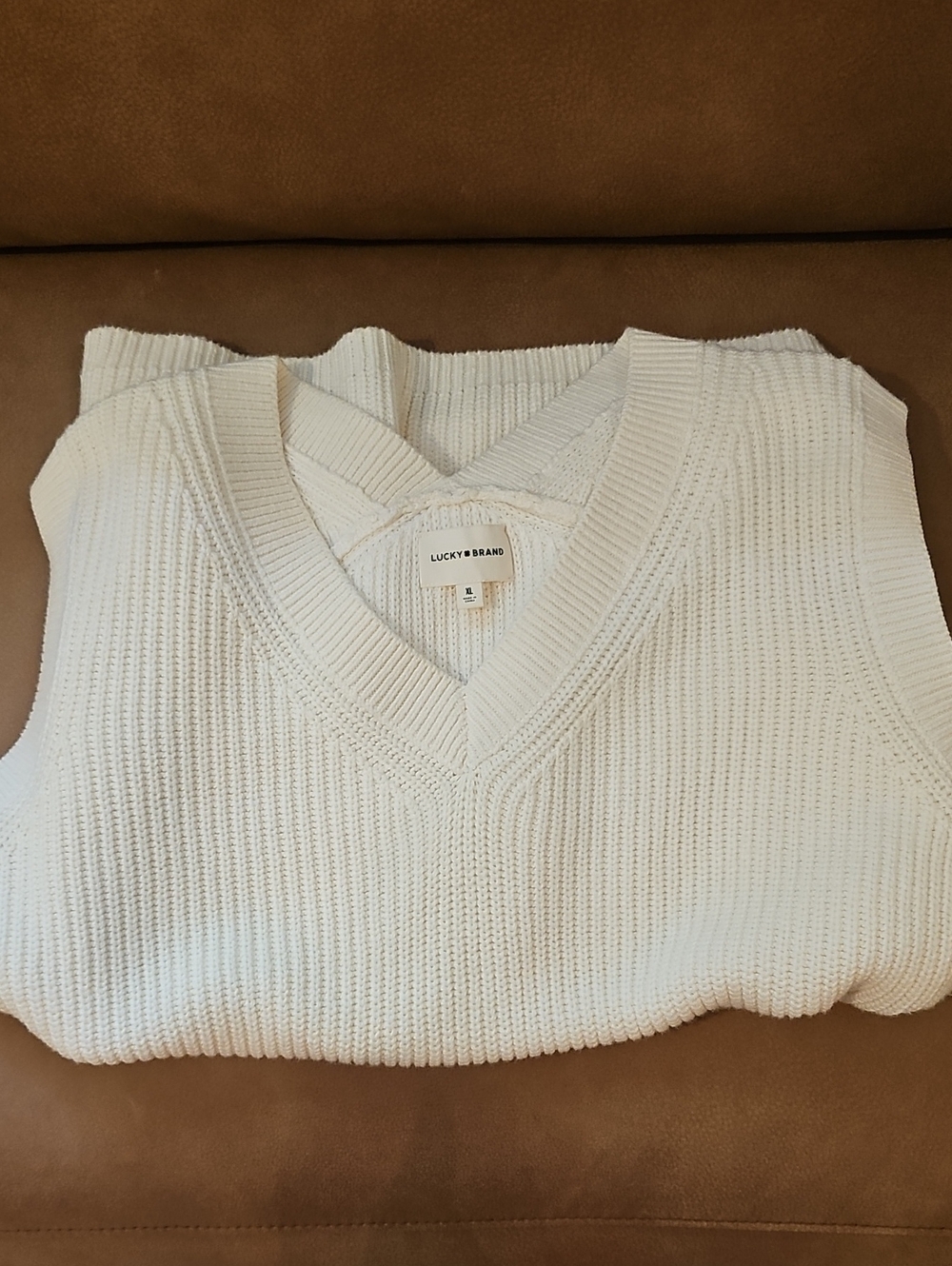 Lucky Brand Men's Cream V-Neck Knit Vest